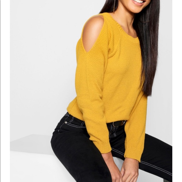 Boohoo Sweaters - Cold Shoulder Moss Stitch Sweater mustard new